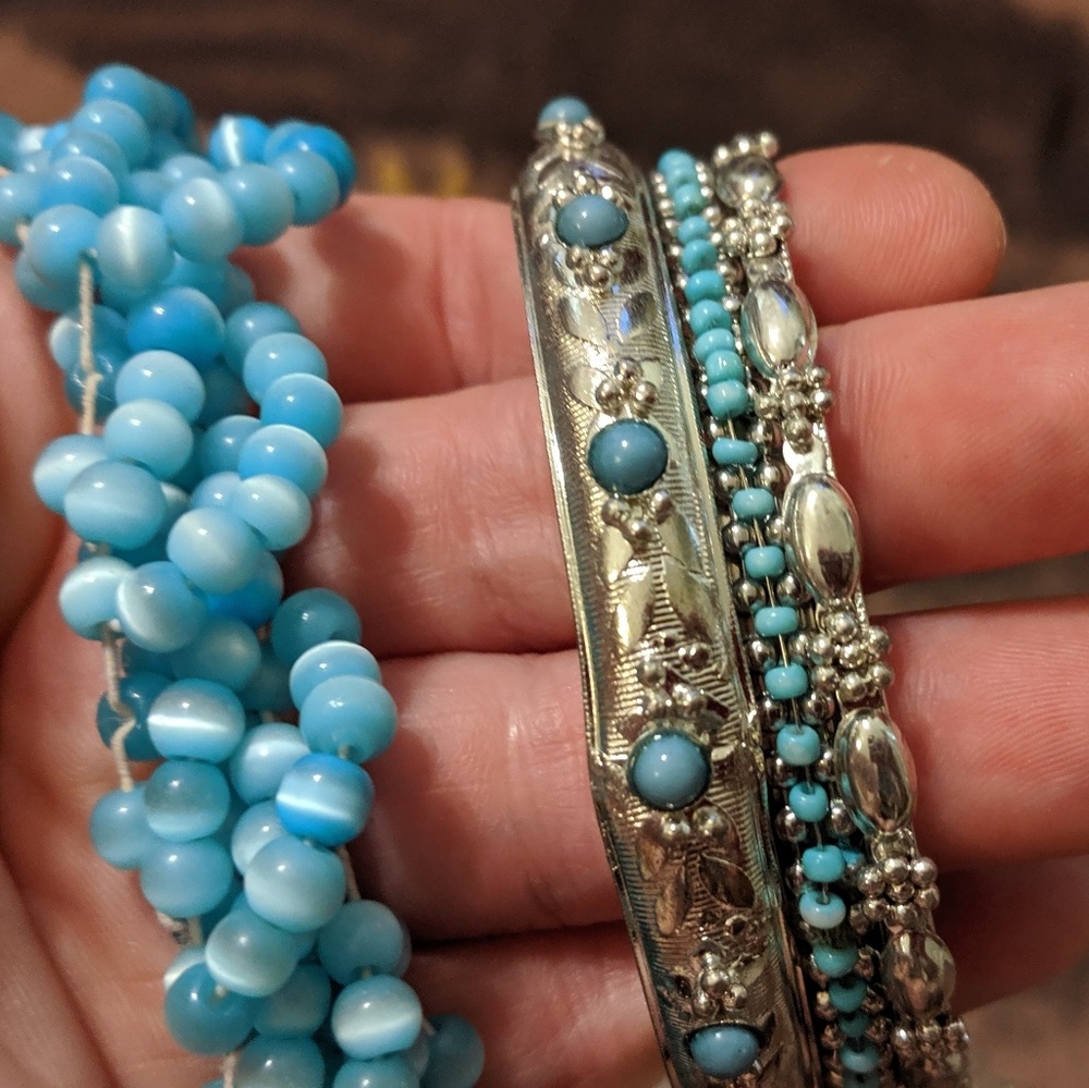 One Beaded Bracelet & 3 Metal Bracelets